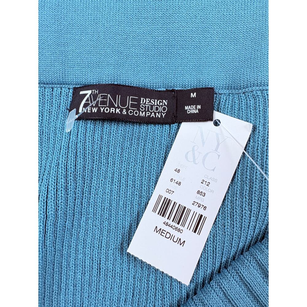 Romantic Feminine New York & Co Teal Off Shoulder Ribbed Sweater Night Out M NWT - Picture 4 of 15